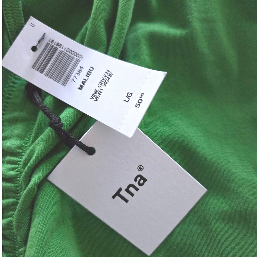 Tna Aritzia Chill Malibu Dress Vine Green Ruched Mini Sz L Bodycon Party Beach - Picture 4 of 7